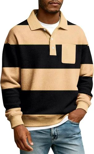 Miniatura 29 de Camisas de manga larga con botones a cuadros para hombre, con cuello de manga larga, estilo casual, elegante, a cuadros 2- amarillo
