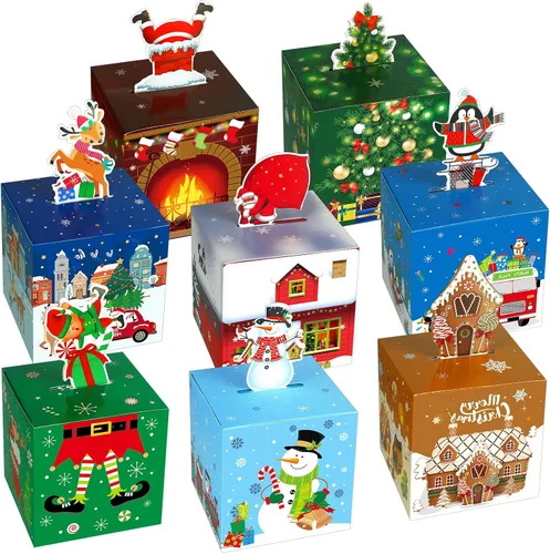 Miniatura 8 de Yeaqee 32 piezas cajas de regalo de Navidad 3D caja de dulces de Navidad bolsas de regalo de Navidad con forma de jengibre, muñeco de nieve