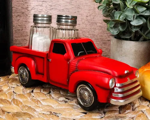 Miniatura 2 de Ebros - Figura clásica de camioneta roja a la antigua usanza, para cocteleras de cristal y salero, decoración de cocina, estatua (S&P Shakers)