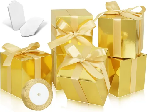 Miniatura 15 de Paquete de 50 cajas de regalo pequeñas, cajas de regalo de 2 x 2 x 2 pulgadas, cajas de regalo de papel marrón con tapas para regalos, manualidades
