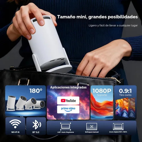 Miniatura 7 de [Aplicaciones integradas] ClokoWe Mini proyector con WiFi y Bluetooth, proyector portátil inteligente de 1080P actualizado 2026 con rotación