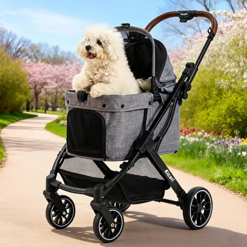 Cochecito todo terreno para perros pequeños a medianos, cochecito para mascotas para perros y gatos, paseos al aire libre, fácil plegado con una