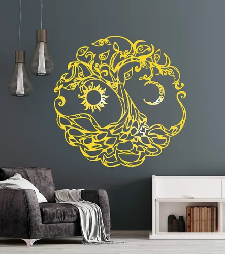 Miniatura 3 de Vinilo decorativo para pared, árbol de la vida, símbolo celta, luna, sol, día, noche, raíces, decoración grande (722ig) (negro, S 11 x 11 pulgadas)