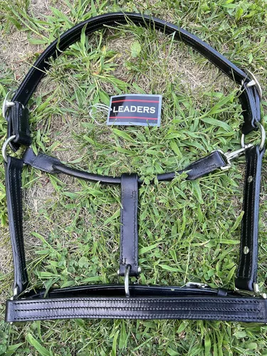 Miniatura 6 de Leaders - Cabestro de cuero para caballos con placa de nombre grabada personalizada, cabestro para caballo, negro/plateado