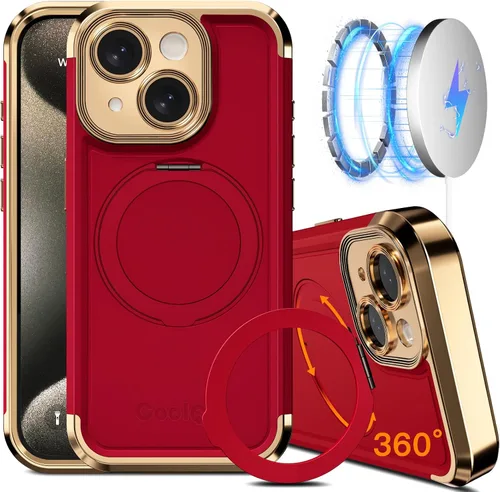 Miniatura 15 de COOLQO Funda para iPhone 13 de 6.1 pulgadas, soporte magnético de giro de 360° [compatible con Magsafe] [protección militar] chapado mate resistente