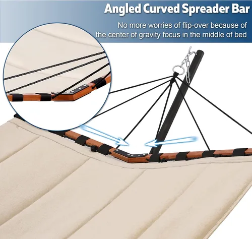 Miniatura 4 de TegerDeger Hamaca para 2 personas de 12 pies con soporte incluido, hamaca grande de 55 x 79 pulgadas, capacidad de 450 libras con barra separadora