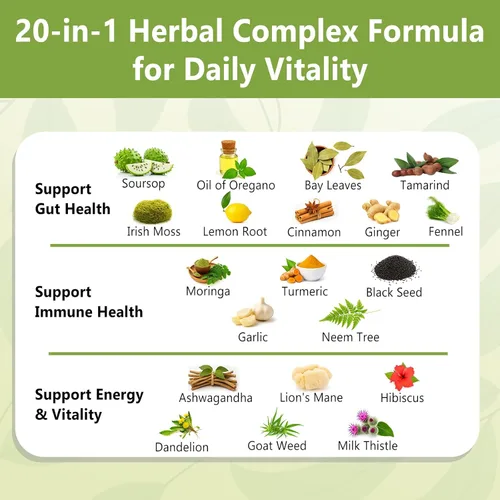 Miniatura 8 de VEV Líquido amargo de guanábana, fórmula sin azúcar con extracto de graviola, 20 en 1, con semilla negra, moringa y orégano, salud digestiva