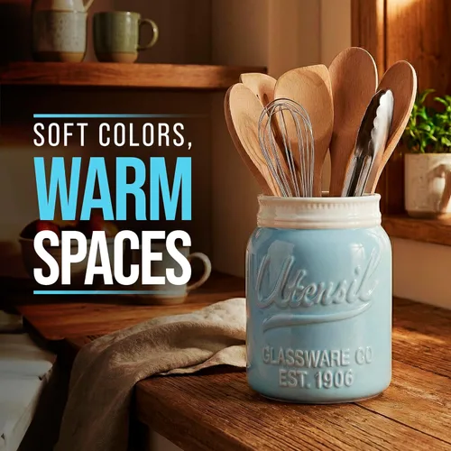 Miniatura 5 de Comfify Tarro de boca ancha para utensilios, organizador decorativo de utensilios de cocina, apto para lavavajillas, organizador de cocina azul Azul