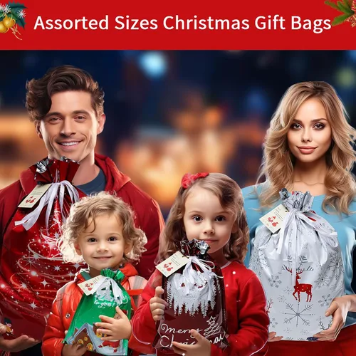 Miniatura 2 de Bolsas de regalo de Navidad con cordón, 20 bolsas de Navidad de varios tamaños para regalos, bolsas de plástico a granel, bolsas de regalo