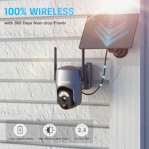 Miniatura 6 de Xega Paquete de 4 cámaras de seguridad inalámbricas para exteriores 2K 360° PTZ Cámaras de seguridad solar 2.4G WiFi videovigilancia con foco