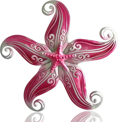 Arte de decoración de pared para exteriores con estrella de mar, escultura colgante de metal y vidrio de 12 pulgadas para interiores y exteriores,