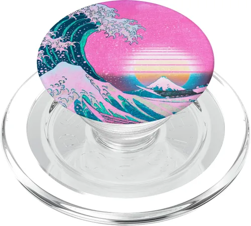 Miniatura 8 de Vaporwave Estética Gran Onda De Kanagawa Synthwave Sunset PopSockets PopGrip: Agarre intercambiable para teléfonos y tabletas