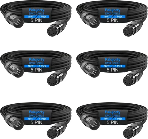 Miniatura 10 de Paquete de 2 cables DMX de 5 pines de 10 pies con 3 conductores para iluminación de escenario y controlador