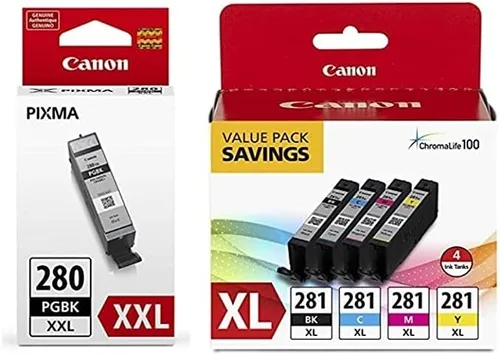 Canon CLI-281 XL BKCMY Depósito de tinta de 4 colores (2037C005) PGI-280 XXL Depósito de tinta negra de pigmento (1967C001)
