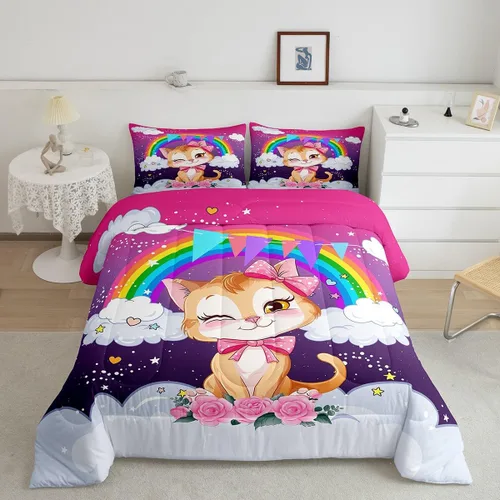 Miniatura 11 de Erosebridal Juego de edredón arcoíris para niños y niñas, bonito juego de ropa de cama de llama tamaño individual, juegos de edredón de alpaca