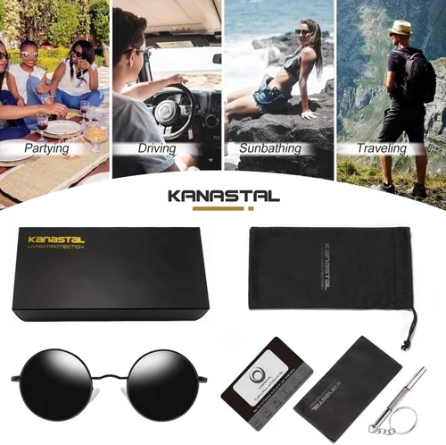 Miniatura 38 de KANASTAL Gafas de sol redondas polarizadas para mujeres y hombres, estilo hippie con protección UV400