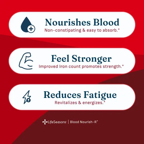 Miniatura 2 de LifeSeasons Blood Nourish-R - Suplemento para Deficiencia de Hierro - Apoya la Anemia, Fatiga, Palidez y Mareos - Sin Estreñimiento - Formación