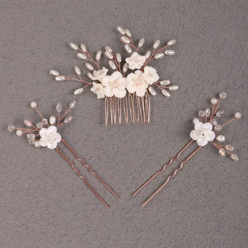 Miniatura 3 de Xerling Accesorios para el cabello con perlas florales para boda, horquillas para el cabello, peine para el cabello, hermosas joyas de cabeza