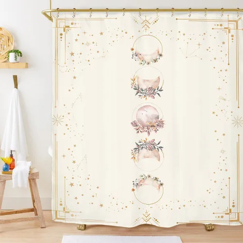 Miyotaa - Juego de cortinas de ducha con fase lunar celestial, diseño de luna iluminada, gótico, zodiacal, astrología, tarot, bruja, de poliéster,