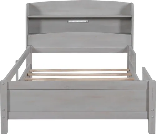 Miniatura 9 de Harper & Bright Designs Base de cama individual para niños con cabecera de almacenamiento y barandilla, marco de cama de plataforma individual