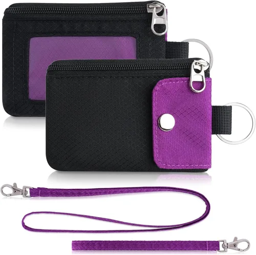 Miniatura 22 de Artpaxy Cartera minimalista para hombres y mujeres, llavero con bloqueo RFID, con cremallera, pequeña cartera con ventana de identificación, 2