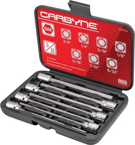 Miniatura 11 de CARBYNE Juego de llaves Torx extra largas de 7 piezas, T10 a T40, 3/8 pulgadas, brocas de acero S2, enchufes CrV, fosfato de zinc, 6.1 pulgadas