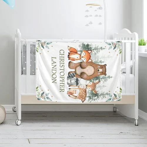 Miniatura 3 de Manta de bebé personalizada de animales del bosque para niños y niñas, manta de bebé personalizada con nombre Adventure Awaits Stuff recién nacido