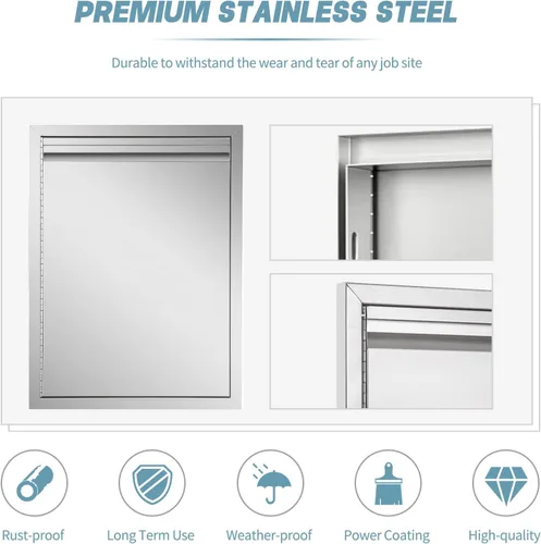 Miniatura 4 de Puerta de cocina para exteriores, 18 pulgadas de ancho x 21 pulgadas de alto, panel de puerta de doble pared de acero inoxidable, parrilla de una