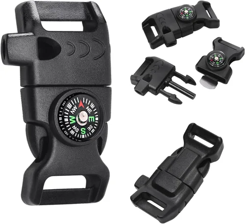 Miniatura 7 de 5/8 pulgadas brújula raspador pedernal iniciador de fuego hebilla silbato pulsera paracord al aire libre camping emergencia supervivencia viajes kits