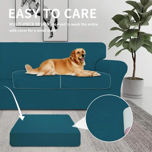 Miniatura 3 de Easy-Going Funda elástica de sofá de 3 piezas para perros, funda de sofá lavable para 2 cojines separados, tela jacquard de elastano, protector