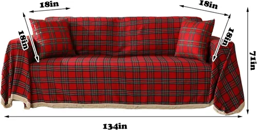 Miniatura 8 de Oudain Juego de fundas de sofá navideñas con 2 fundas de almohada de 71 x 134 pulgadas, fundas de sofá rojas a cuadros búfalos, funda de sofá de 3