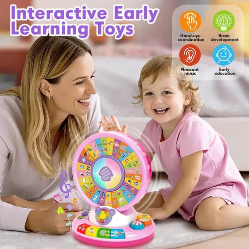 Miniatura 5 de Juguetes para niños de 1, 2 y 3 años, niños y niñas, Alfabeto musical con luces y sonidos para girar y cantar, juguetes educativos de aprendizaje