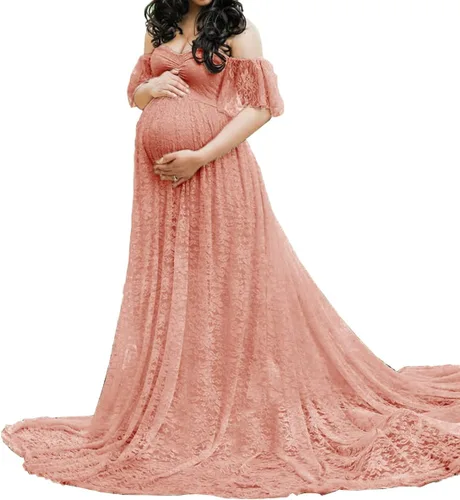 Miniatura 2 de Vestido de maternidad para mujer, con encaje, fotografía, vestido de embarazada, con volantes, largo, para sesión de fotos