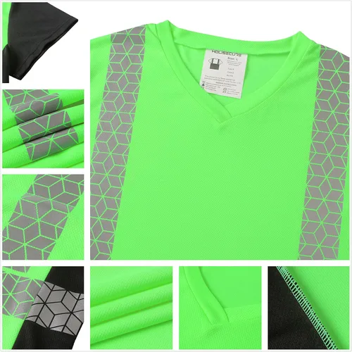 Miniatura 5 de Playera de Seguridad para Mujer, Camiseta Reflectante de Alta Visibilidad para Mujer con Patrón Reflectante Inusual, Manga Corta Transpirable Verde
