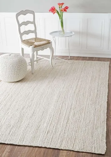 Miniatura 6 de Alfombra 100% yute de 5 x 8 pies, diseño trenzado a mano, alfombra de fibras naturales color blanquecino, decoración del hogar para sala de estar