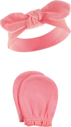 Miniatura 100 de Hudson Baby Conjunto de diadema de algodón y manoplas para rascar para bebé