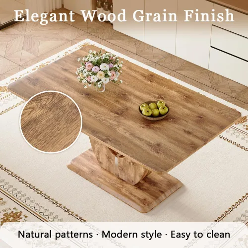 Miniatura 6 de Juego de mesa de comedor moderno para 4, mesa de cocina de madera de 63 pulgadas con 4 sillas tapizadas de gamuza de tela, estilo granja con parte