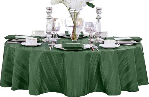 Miniatura 12 de Newbridge - Mantel navideño de satén con rayas verde cazador, 52 x 52 pulgadas cuadradas, rayas tejidas festivas, mantel de poliéster reutilizable