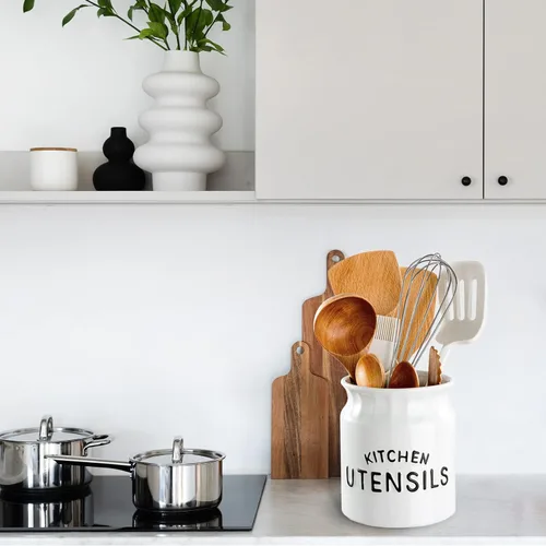 Miniatura 3 de Soporte para utensilios de cocina, de cerámica, para encimera de cocina, de 6.5 pulgadas, grande, para encimera, color blanco