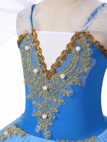 Miniatura 5 de JEATHA Camisola para niñas y niñas, leotardo con falda, vestido de ballet, cisne, lago, tutú, bailarina, disfraces para competición