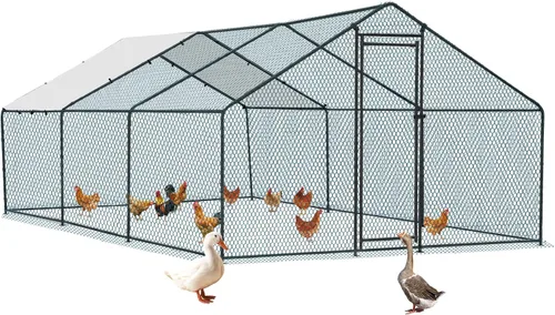 Miniatura 12 de VINGLI Gallinero grande de metal para pollos, gallinero con cubierta impermeable anti-UV, corral de pollo de alta resistencia con bloqueo de Negro