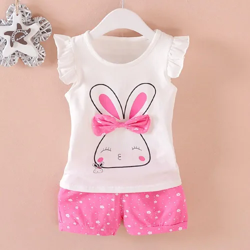 Miniatura 2 de MH-Lucky Conjunto de ropa para bebé niña de 2 piezas con camiseta + pantalones cortos