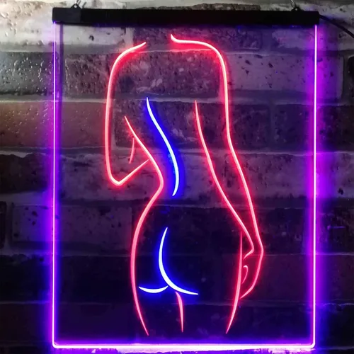 Miniatura 2 de ADVPRO Señal de neón LED de doble color con texto en inglés "Lady Back", diseño de cueva sexy para niñas, color azul y rojo, 12 x 16 pulgadas, azul