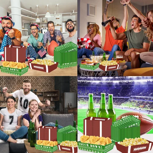 Miniatura 7 de 50 piezas de recuerdos y suministros para fiestas de fútbol americano - Bandeja de comida de papel, barcos de servir desechables para fiestas