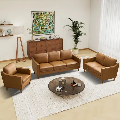 Miniatura 32 de Conjuntos de muebles para sala de estar Kingfun, sofá de 3 plazas y sofá biplaza, juego de sofá de estilo moderno de mediados de siglo, sofá de Piel