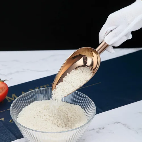 Miniatura 4 de Berglander Cuchara de hielo de acero inoxidable oro rosa de 6 onzas, cuchara de hielo de metal chapado en cobre de titanio para máquina de hielo, 4.