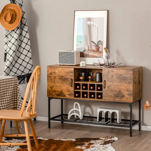 Miniatura 4 de LOKO Gabinete de buffet industrial con almacenamiento, gabinete de vino de cocina para el hogar con estante para 8 botellas y estante de malla