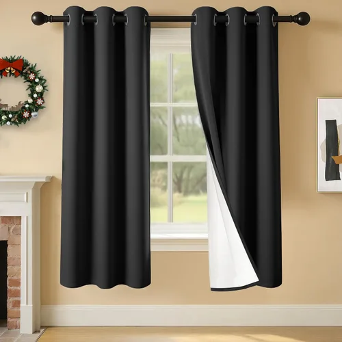 Miniatura 40 de 2 paneles de cortinas 100% opacas, cortinas ligeras con aislamiento térmico con ojales para dormitorio, sala de estar, tratamiento de ventana