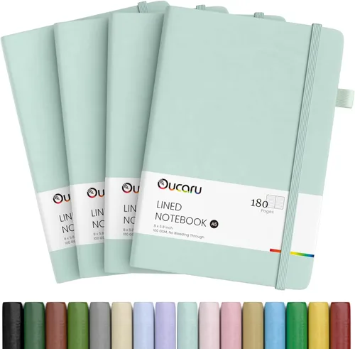 Miniatura 37 de Oucaru Cuaderno rayado, paquete de 4, 180 páginas, diarios A5 para escribir, papel grueso de 100 GSM, cuadernos pequeños diarios para mujeres y 4