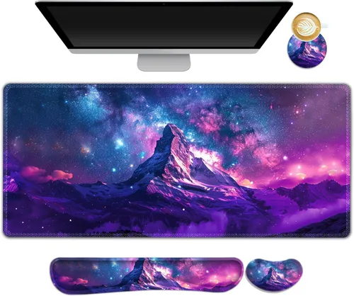 Miniatura 34 de Juego de alfombrilla de mouse grande para juegos, 4 en 1, alfombrilla de escritorio extendida para teclado con reposamuñecas, juego de alfombrilla